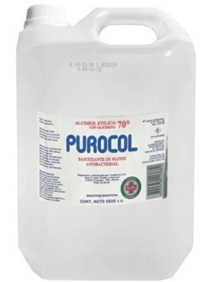 Alcohol 70% Purocol Sanitizante Manos y Superficies x 5 lts
